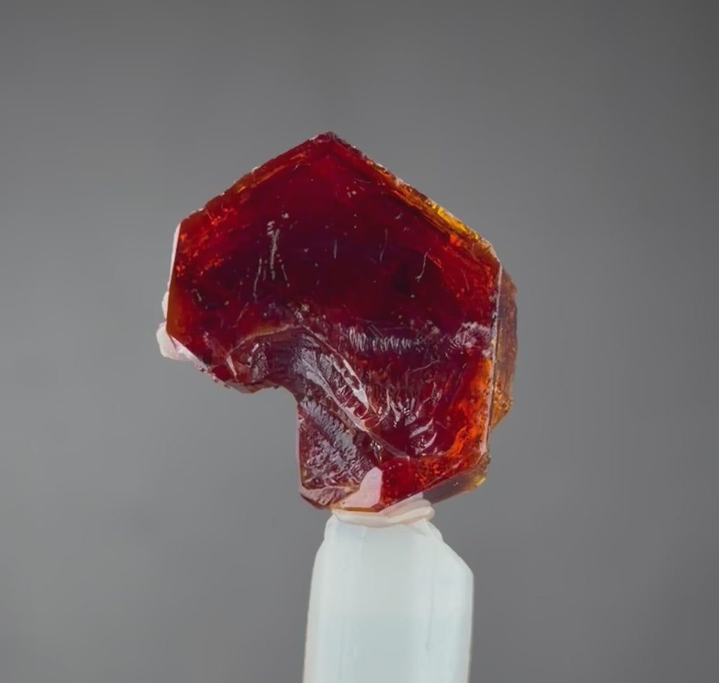 Phenomenal Fiery Ruby-Red Vanadinite Floater Crystal – Exceptional Transparency & Intense Amber-Orange Glow